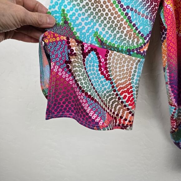 Clara Sun Woo Mosaic Petal Coral Multicolor High Low Tunic Ruffle Tie Sleeves 1X - Picture 10 of 13